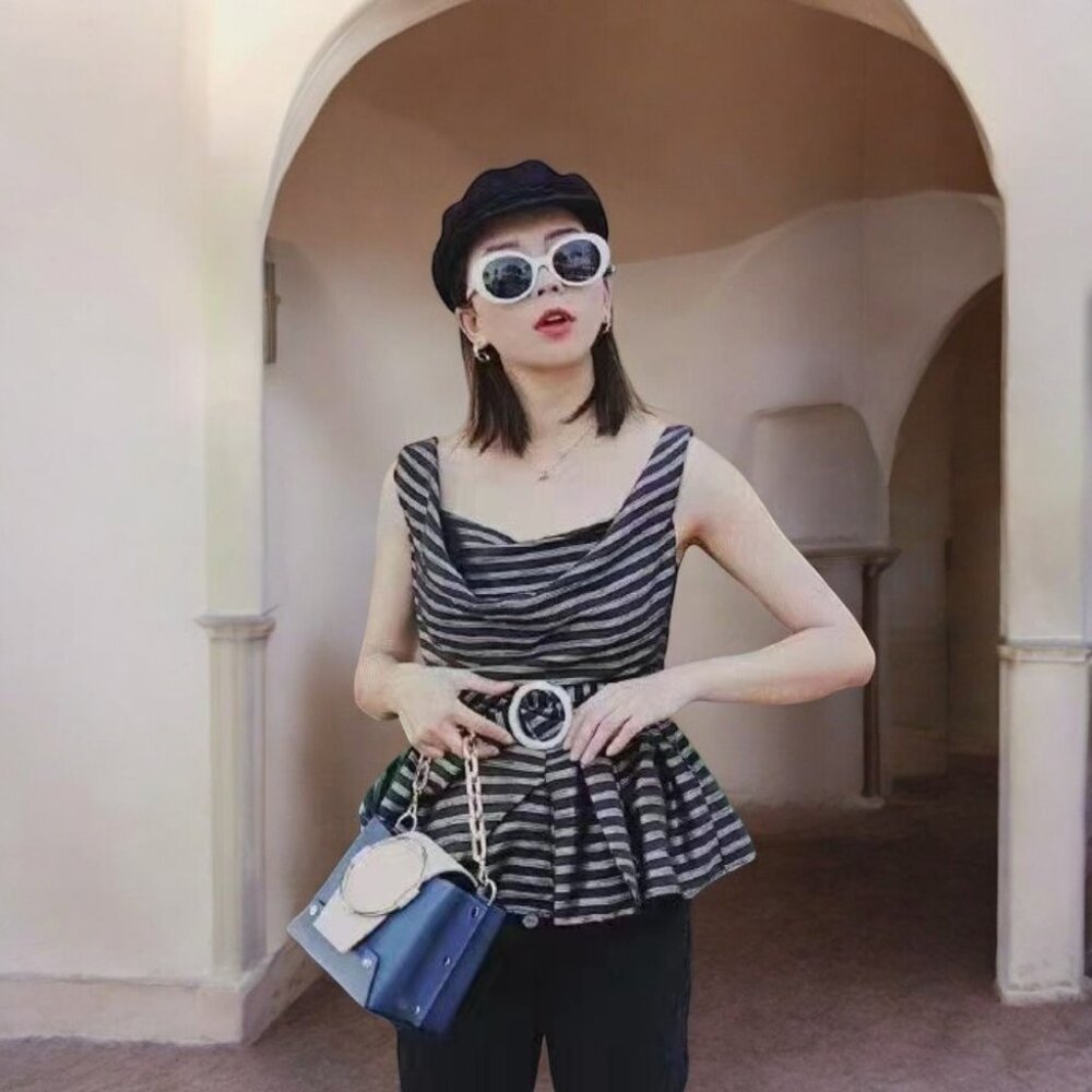NWT C/meo Collective Blinded Top Black Stripe